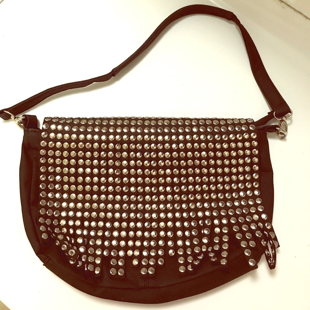 Black silver studs shoulder bag